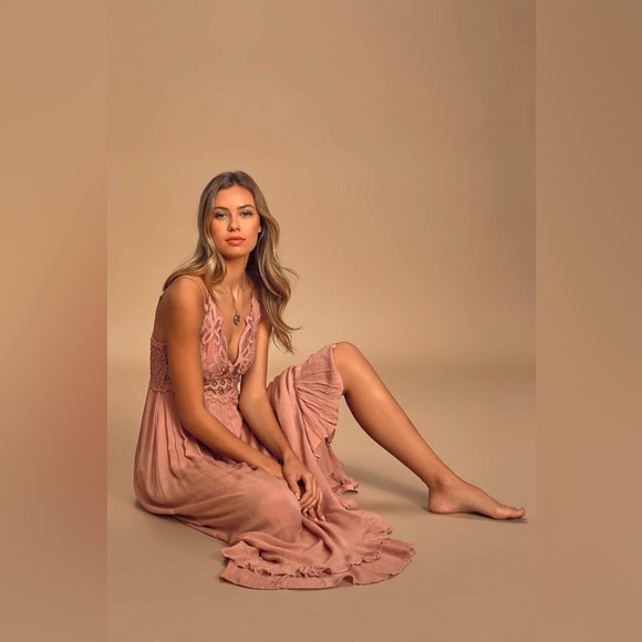 Free People Adella Maxi Slip Rose Pink Lace Dress - Picture 1 of 16